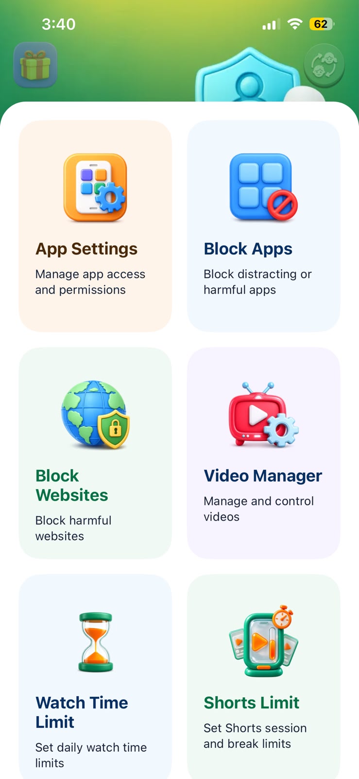 App Blocker option in the Kahf Kids Parental Dashboard