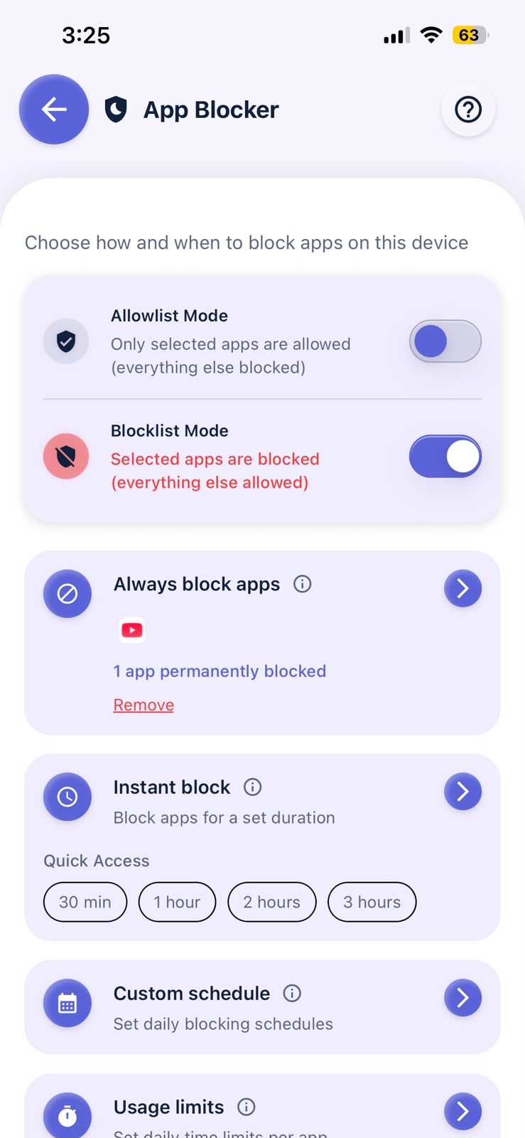Entertainment and Search app categories in Kahf Kids Block Apps